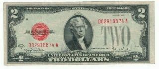 1928 G United States $2 Two Dollar Bill Red Seal Da Block Currency Note H2918874