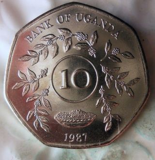 1987 Uganda 10 Shillings - Au - Exotic Coin - - Bin Jjj