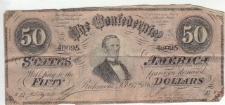 Confederate 50 Dollar Bill - Richmond 1864.  $50,  C.  S.  A.