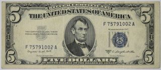 Fr.  1657 $5 1953 B Small Size Silver Certificate Smith / Dillon Blue Seal