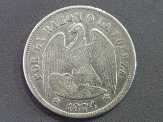 Chile - Silver Un Peso - Year 1874 - Very Scarce Coin