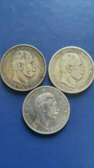 Germany Empire Prussia 5 Mark Set Of 3 Silver Coins 1876 - A,  1876 - B,  1901 - A