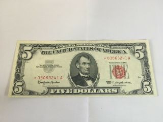 1963 $5 Star Note United States Note Red Seal Uncirculated Ser 03063241a