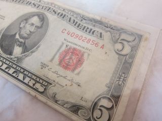 1953 B Series 5 Five Dollar Bill Red Seal Paper Money Currency Legal Tender 3