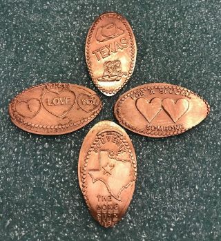 Set Of (4) Pressed Elongated Pennies Stuckeys Eastbound Anahuac Tx Copper 1