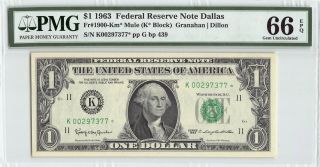 United States 1963 Fr.  1900 - Km Pmg Gem Unc 66 Epq 1 Dollar Dallas Frn Star