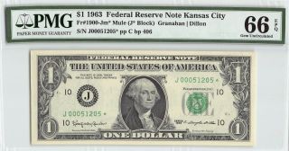 United States 1963 Fr.  1900 - Jm Pmg Gem Unc 66 Epq 1 Dollar Kansas City Frn Star