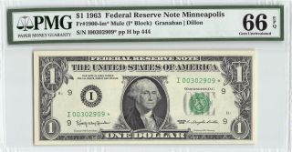United States 1963 Fr.  1900 - Im Pmg Gem Unc 66 Epq 1 Dollar Minneapolis Frn Star