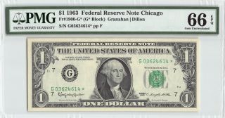 United States 1963 Fr.  1900 - G Pmg Gem Unc 66 Epq 1 Dollar Chicago Frn Star