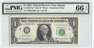 United States 1963 Fr.  1900 - Fm Pmg Gem Unc 66 Epq 1 Dollar Atlanta Frn Star