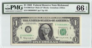 United States 1963 Fr.  1900 - Em Pmg Gem Unc 66 Epq 1 Dollar Richmond Frn Star