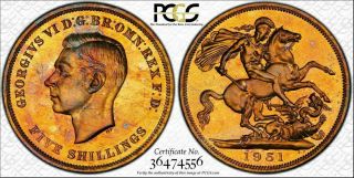 1951 Great Britain Crown Five Shillings Pcgs Pl64 Color Toned Coin In