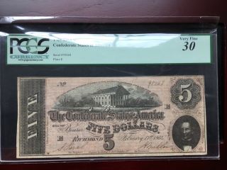 1864 $5 Confederate States Of America T - 69 Bank Note Pcgs 30 Very Fine