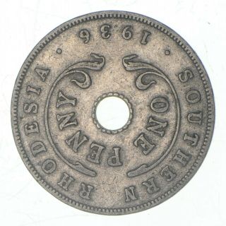 SILVER - World Coin - 1936 Southern Rhodesia 1 Penny - 6.  4 Grams 653 2
