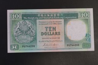 Hong Kong 1989 $10 Hsbc Note Ch - Unc Pu744200 Prefix (v103)