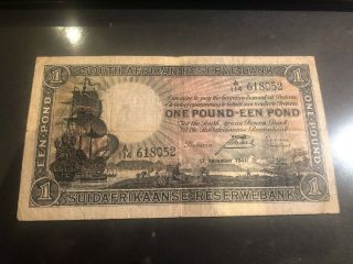 Banknote South Africa 1 Pound 1941 P - 84 Rare