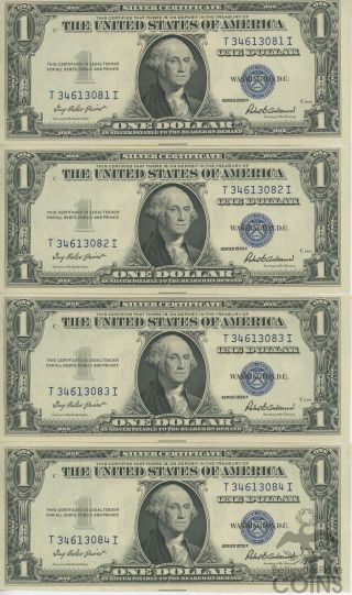 Set Of 4 Consecutive 1935 F $1 One Dollar Silver Certificate Notes Xf,