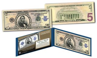 1923 Abraham Lincoln Porthole $5 Silver Certificate Banknote On Modern $5 Bill