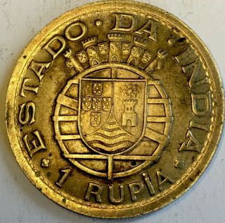 1947 - One (1) Rupia - Portuguese India - 50 Silver - 900,  000 Mintage