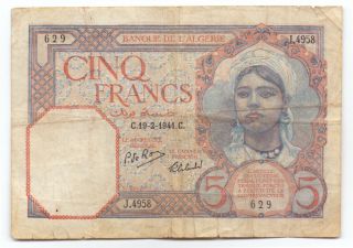 Algeria 5 Francs 1941,  P - 77