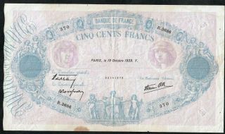 500 Francs Bleu Et Rose 1939
