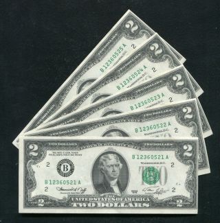 (5) Consecutive 1976 $2 Frn Federal Reserve Notes York,  Ny Uncirculated