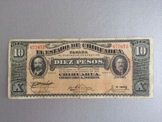 10 Peso Mexico Banknote Chihuahua 1915 Madero Revolucion Mex 677673