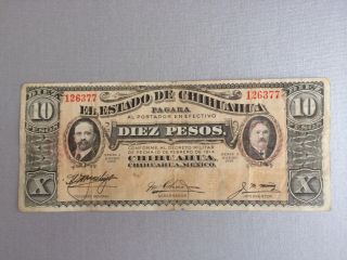10 Peso Mexico Banknote Chihuahua 1915 Madero Revolucion Mex 126377