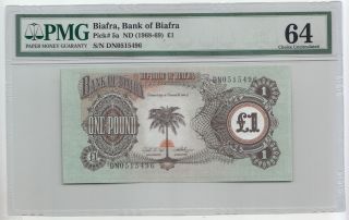 1968 - 1969 Biafra 1 Pound Note Pick 5a (pmg 64 Choice Uncirculated) 04569