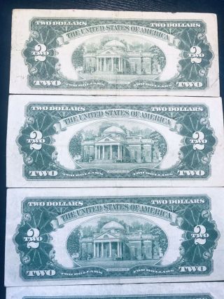 Five 1953 and 1963 TWO DOLLAR BILLS WITH RED SEALS,  Circulated Together 5