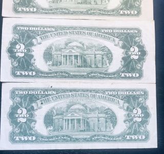 Five 1953 and 1963 TWO DOLLAR BILLS WITH RED SEALS,  Circulated Together 6