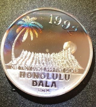 1992 Honolulu Dala Hawaii King Kamehameha By Rhm Silver.  999 1oz Ag 1785 1819