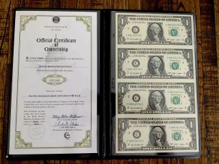 World Reserve Monetary Exchange Uncut Sheet Of $1 Bills With And Binder