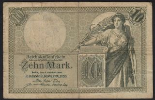 1906 10 Mark Germany Rare Old Vintage Paper Money Banknote Currency P 9b F