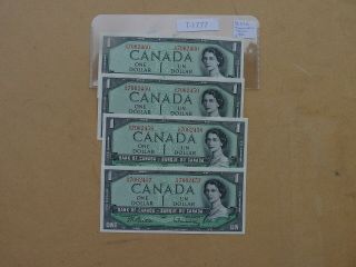 4x Banknote Canada 1954 1 Dollar Sequance Number Prefix Gn Value 50.  00 T1777