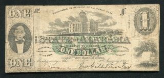 1863 $1 One Dollar The State Of Alabama Montgomery,  Al Obsolete Currency Note