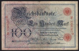 1903 100 Mark Germany Rare Old Vintage Paper Money Banknote Currency P 22 F