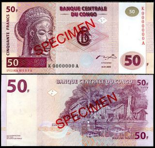 Congo 50 Francs 2000 P 91 Specimen Unc