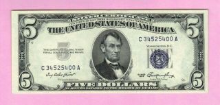 $5 1953 Blue Seal Silver Certificate Note Currency Five Dollar Money Bill