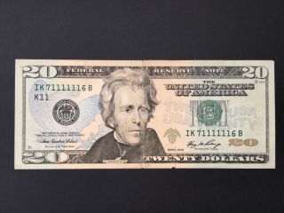 Us 2006 $20 Dollar Federal Reserve Note.  Fancy Serial Numbers.