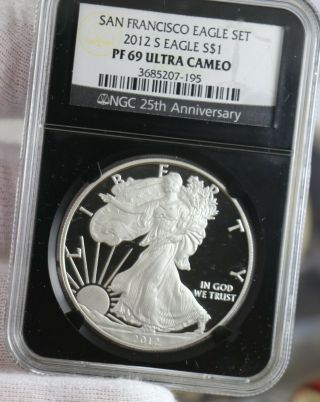 2012 - S American Eagle Proof $1 Ngc Pf69 San Fran Set 25th Holder 1oz Silver Coin