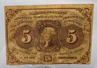 Fr - 1230 Us Fractional Currency Note 5 Cents First Issue Monogram Straight Edge