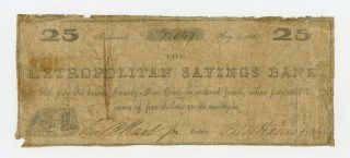 1861 25c The Metropolitan Savings Bank - Richmond,  Virginia Note Civil War Era
