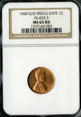 Us Coin 1960 D Over D Small Over Large Date Lincoln 1c Ngc Ms65 Red