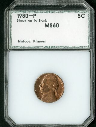 Us Coin 1980 Jefferson Nickel Struck On 1c Error