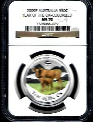2009 - P.  50 C.  9999 Pure Silver Ox Colorize Graded By Ngc Ms - 70 From Australi