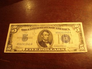 1934 A - Usa - Five Dollar Bill - $5 American Note - H 58281840 A