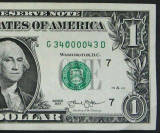 2013 $1 (one Dollar) – Note,  Bill - Fancy Number – Trinary,  Radar,  Quad 0000