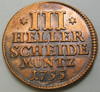 Hesse - Cassel (german State) 3 Heller 1755 - Copper - Wilhelm Viii.  - Vf - 3238