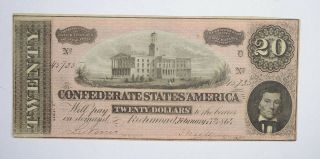 Civil War 1864 $20.  00 Confederate States Horse Blanket Note 727